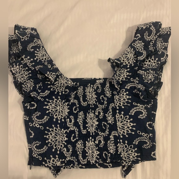 Navy floral print DO + BE ruffle top - Picture 3 of 3